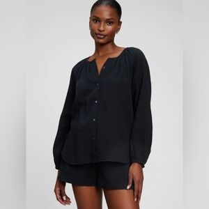 🖤GAP Cotton Crinkle Gauze Boatneck Oversized Shirt NWOT, Size XS